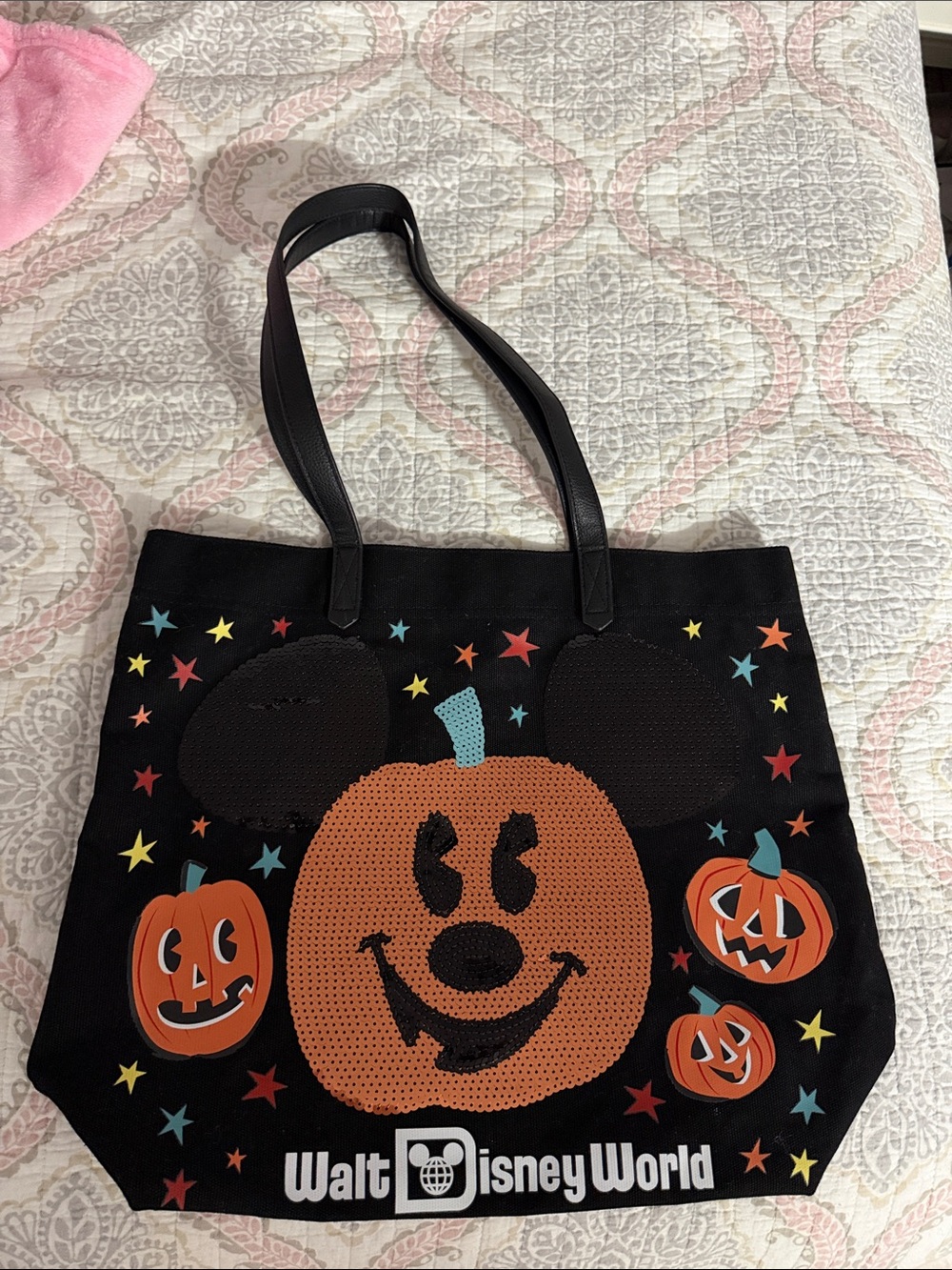 Walt Disney World Black Halloween Pumpkin Mickey Tote Bag